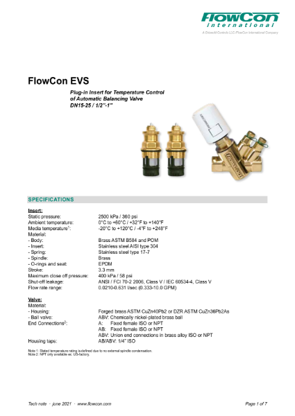 FlowCon Fixed Flow Automatic Balancing and Temperature Control Valve