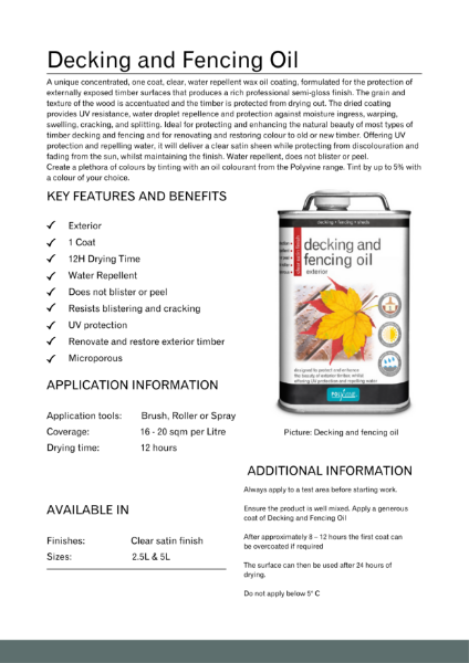 Decking and Fencing Oil Product Data Sheet