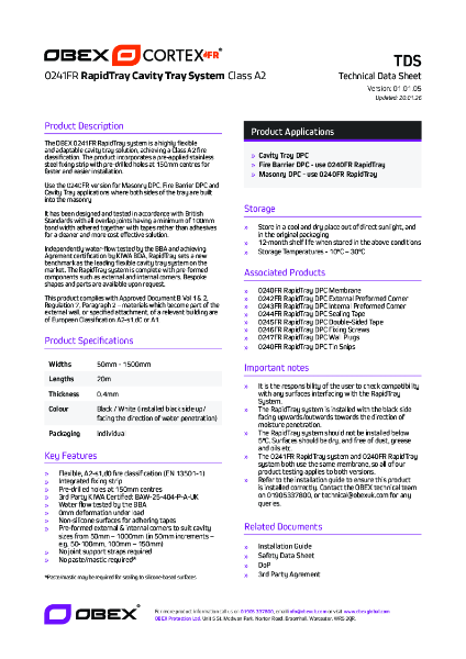 OBEX CORTEX 0241FR RapidTray Cavity Tray System_TDS