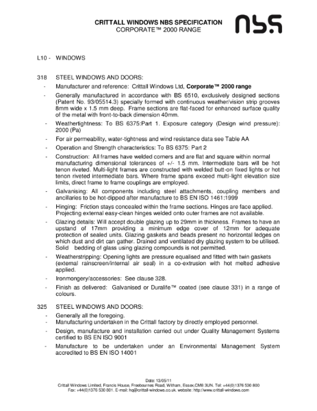 NBS Specification Crittall Corporate 2000 Range