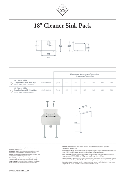 18 " Low Back Cleaner Sink Pack - PDS