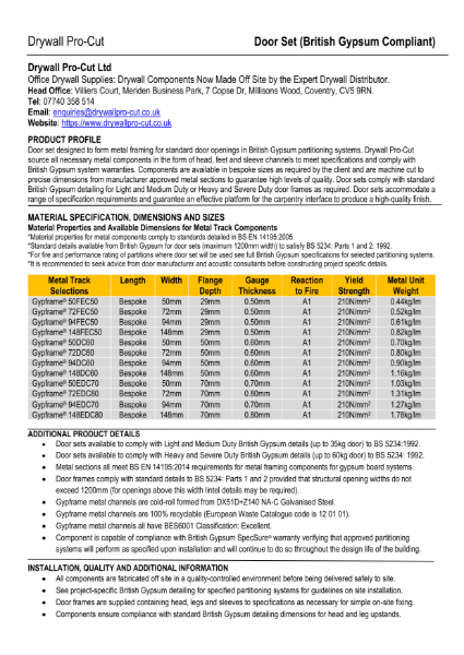 Pro-Cut Door Frame Sets (British Gypsum)