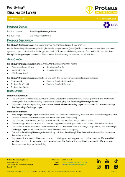 Pro-Living® Drainage Layer - Technical Data Sheet