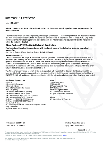 Halo Rustique Residential Door Kitemark™ Certificate No. KM 60983