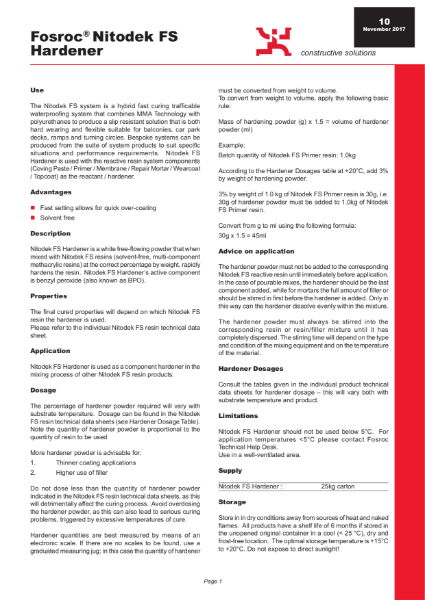 Nitodek FS Hardener Technical Datasheet