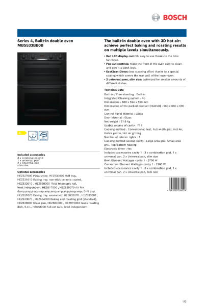 Series 4, Built-in double oven
MBS533BB0B