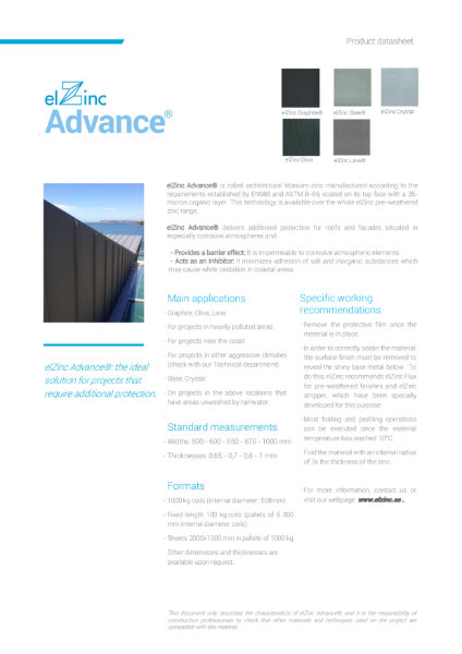 elZinc Advance Zinc Datasheet