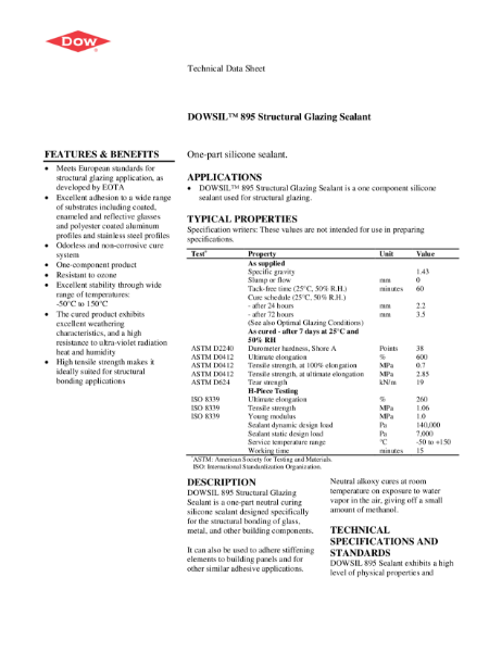 DOWSIL 895 Silicone Structural Glazing Sealant