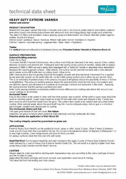 Heavy Duty Extreme Varnish Technical Data Sheet