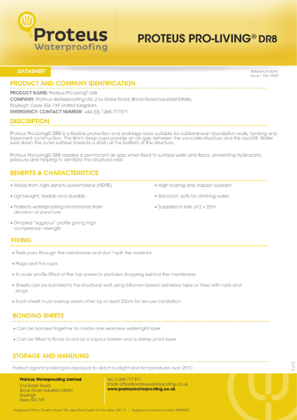 Product Data Sheet - Pro-Living® DR8