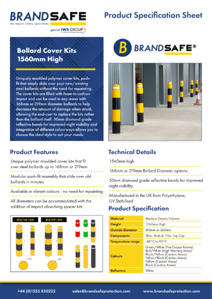 Bollard Cover Kits (1560mm High) - Brandsafe Spec Sheet