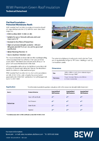 Premium Green Roof Insulation Technical Data Sheet
