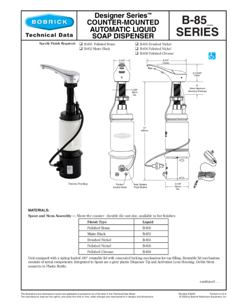 Designer Series™ Counter-Mounted Automatic Liquid Soap Dispenser - B-85_ Series