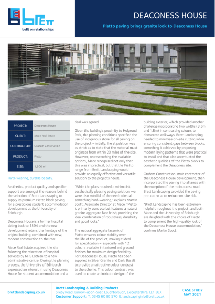 Piatto paving provides planning condition solution to Deaconess House, Edinburgh