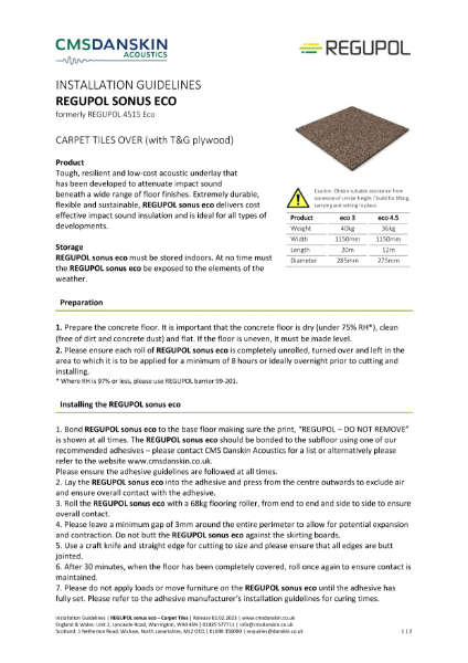 REGUPOL SONUS ECO Carpet Tiles Over (with T&G plywood) - Installation Guide