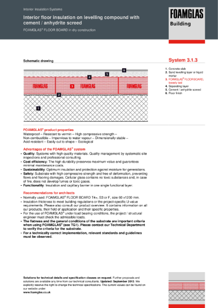 TDS_3.1.3_Floor Internal - Concrete with FOAMGLAS Insulation on Levelling Mix and Cement Screed on Top