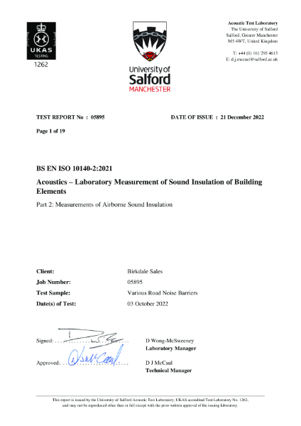 Salford Uni - DuraPost Acoustic Test Certificate