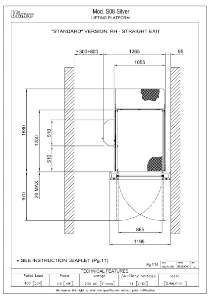 Vertical Platform Lift Silver by Vimec - Technical Drawings