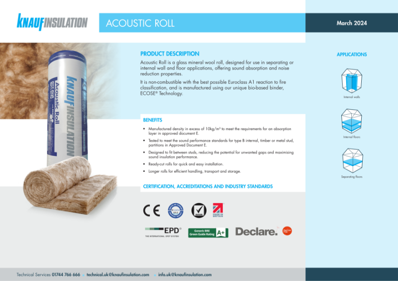 Knauf Insulation Acoustic Roll - Product Datasheet