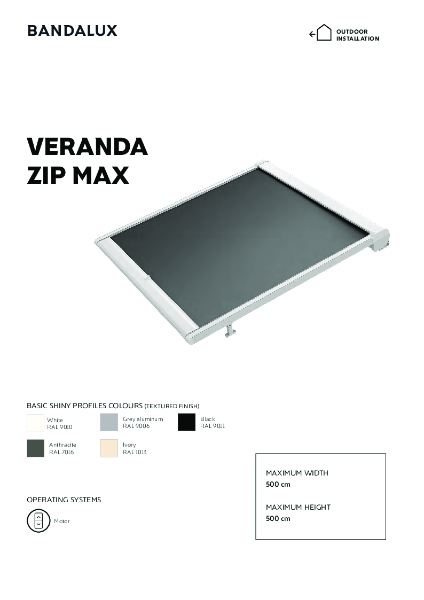 Veranda Zip Max technical data sheet