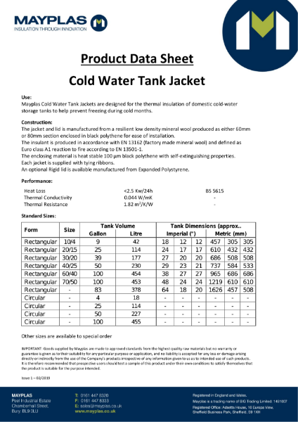 COLD WATER TANK JACKETS