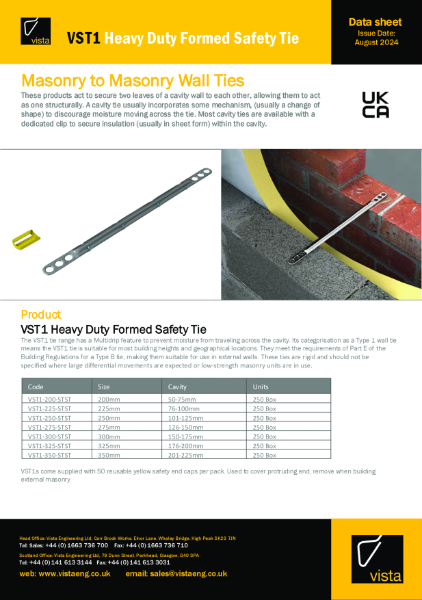 VST1 Heavy Duty Formed Safety
Tie Data Sheet