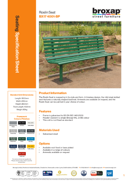 Roslin Seat Specification Sheet