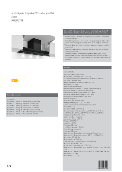 N 70, Integrated Design Hood, 90 cm, clear glass black
printed
D95XAM2S0B