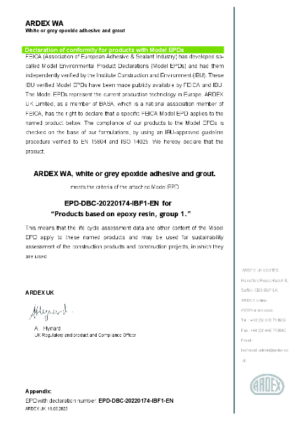 ARDEX WA Environmental Product Declaration (EPD) 