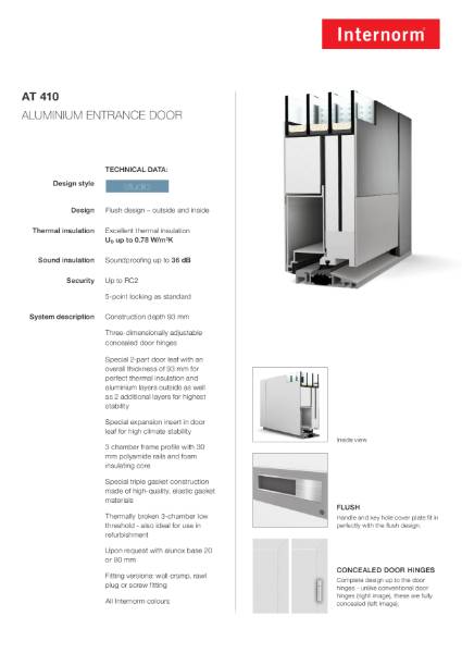 Entrance Door Data Sheet AT410 STUDIO