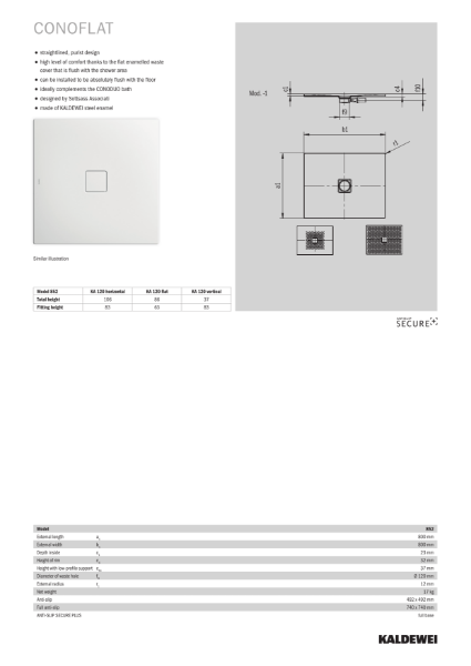 CONOFLAT Steel Enamel Shower Tray Datasheet