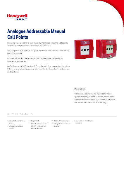 Honeywell Gent Manual Call Points