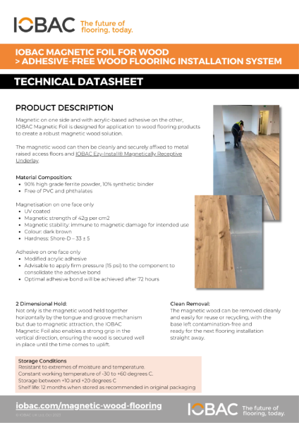 IOBAC Magnetic Foil for Magnetic Wood Flooring - Technical Datasheet