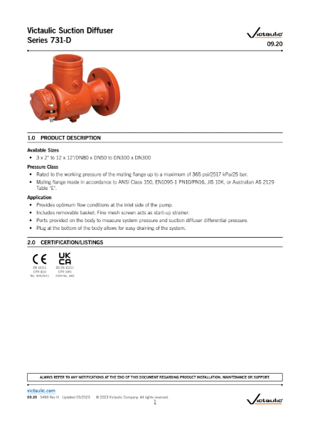 Victaulic Suction Diffuser Series 731-D