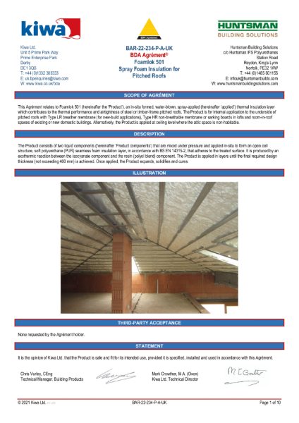 FoamLok 501 Pitched Roofs - KIWA Certificate