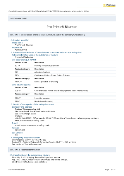 Material Safety Data Sheet - Proteus Pro-Prime® Bitumen