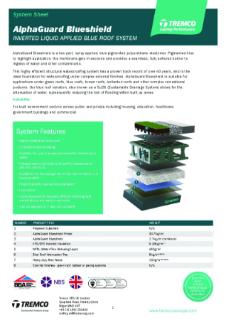 Tremco Roofing - AlphaGuard Blueshield Inverted Blue Roof System Sheet