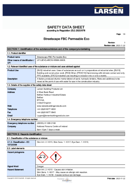 MSDS - FBC Eco Permeable BS 7533 Part 101, Type 35 Bedding Mortar