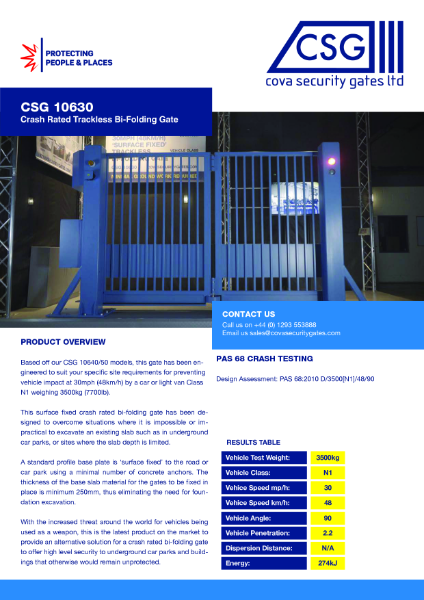 CSG10630 Crash Rated Trackless Bi-Folding Gate