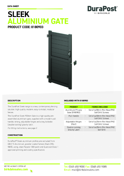 DuraPost Sleek 900 mm Gate