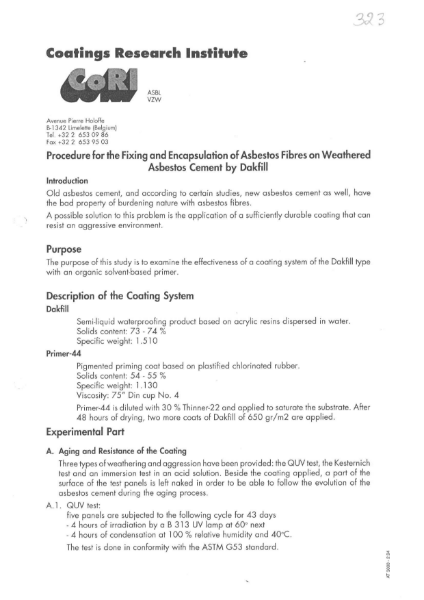 Asbestos encapsulation certificate for Dacfill coating