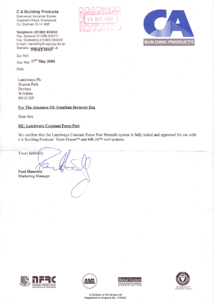 CA Roofing Approval Letter