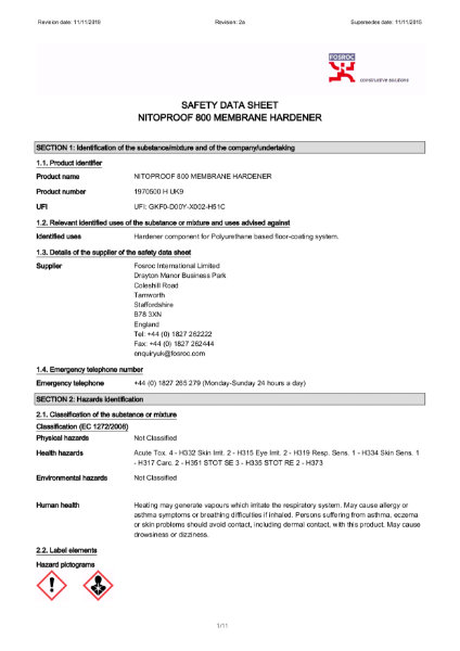 Fosroc Nitoproof 800 Safety Datasheet