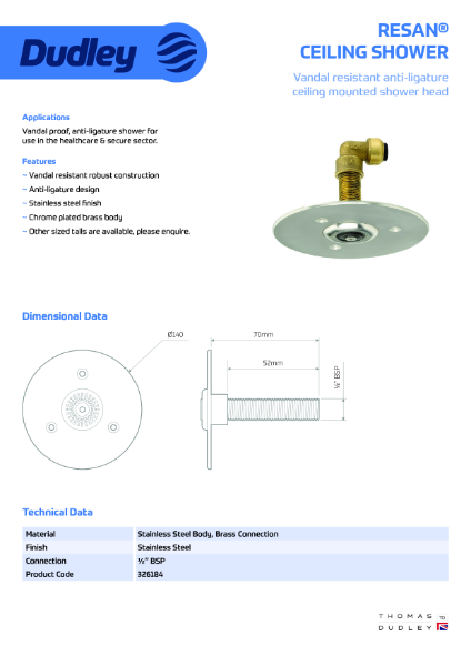 Resan® Ceiling Shower – Product Data Sheet