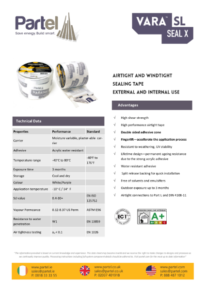 VARA Seal X SL Tape Technical Data Sheet