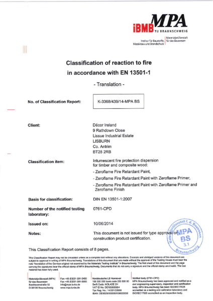 Zeroflame Fire Retardant Paint Test Report