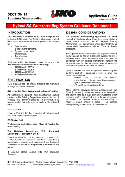 System Guidance - IKO Hyload SA Waterproofing