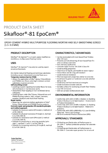 Product Data Sheet - Sikafloor 81 EpoCem
