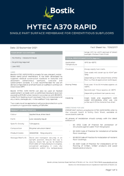 Bostik Hytec A370 Rapid - Technical Data Sheet