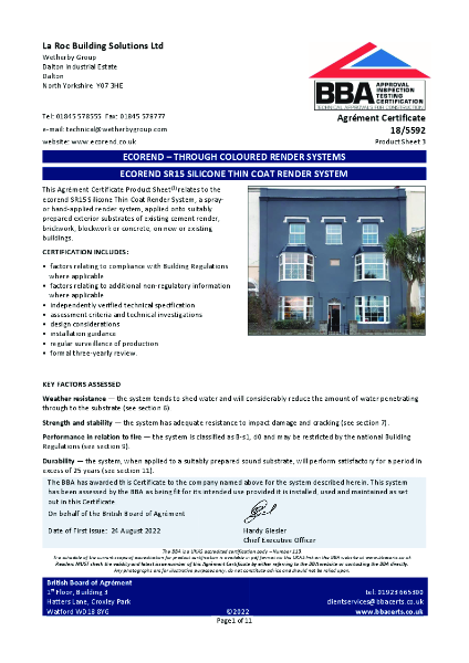 ecorend SR15 BBA Certificate